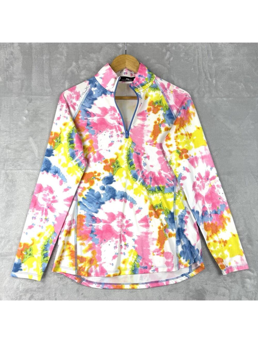 RLX Ralph Lauren 1/4 Zip Vibrant Tie Dye Performance Top Womens S Golf Wicking